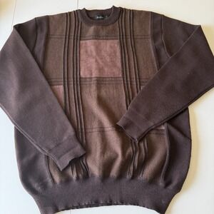 Gochu‎ Vintage Brown Knit And Suede Block Pullover Sweater Size XL Mens